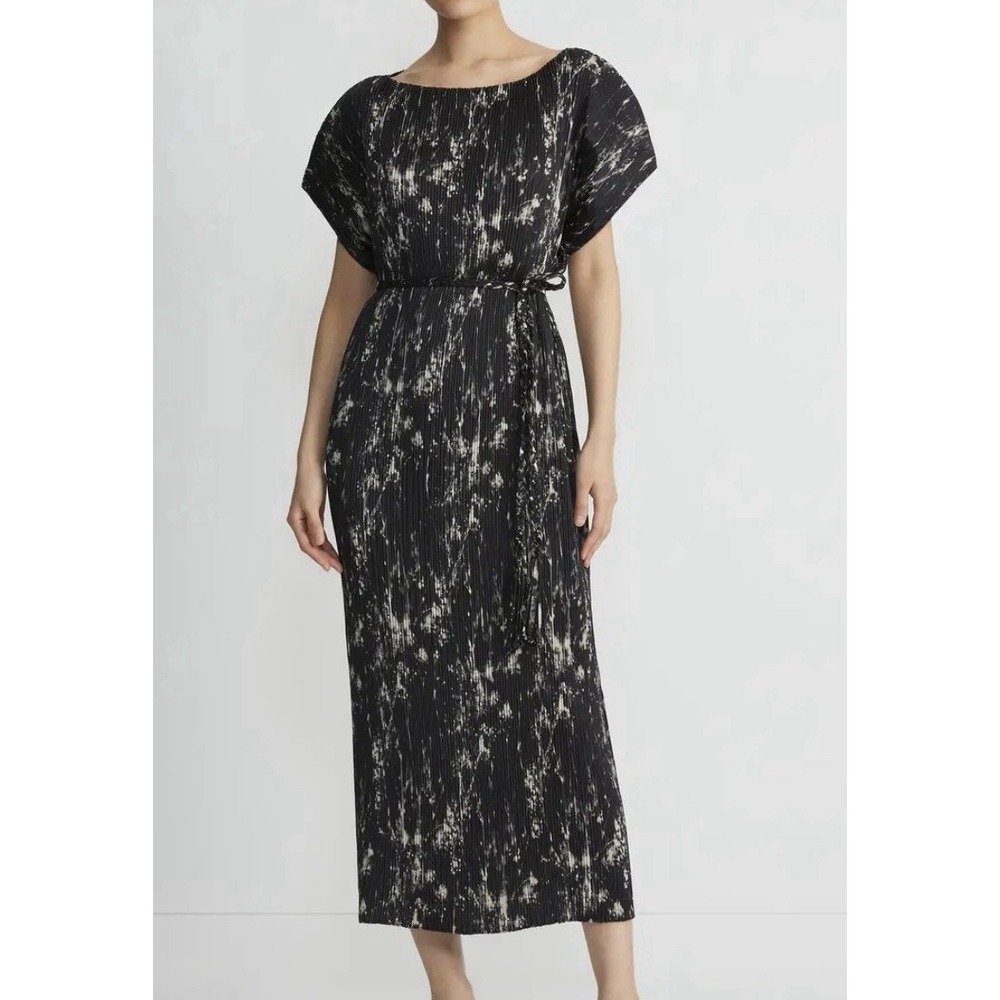 Lafayette 148 New York Shadow Print Satin Plissé Maxi Dress M $998